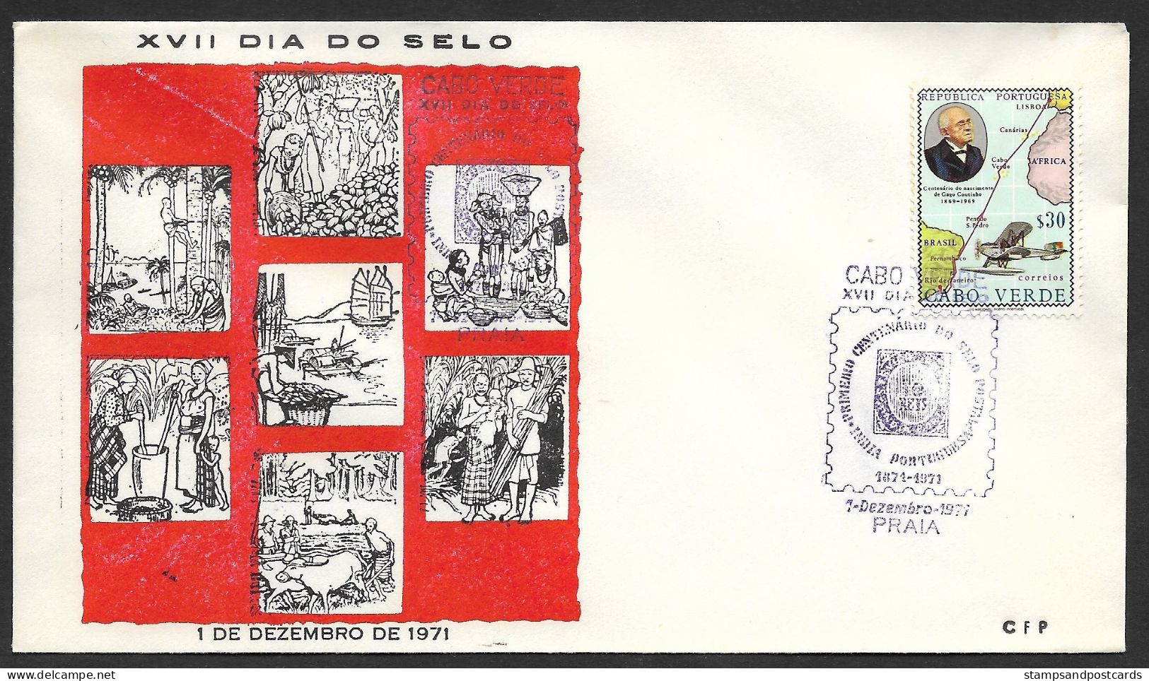 Cap Vert Cabo Verde Portugal Cachet Commémoratif Cent. Timbre Inde Portugaise 1971 Event Pmk Portuguese India Stamp Cent - Kaapverdische Eilanden