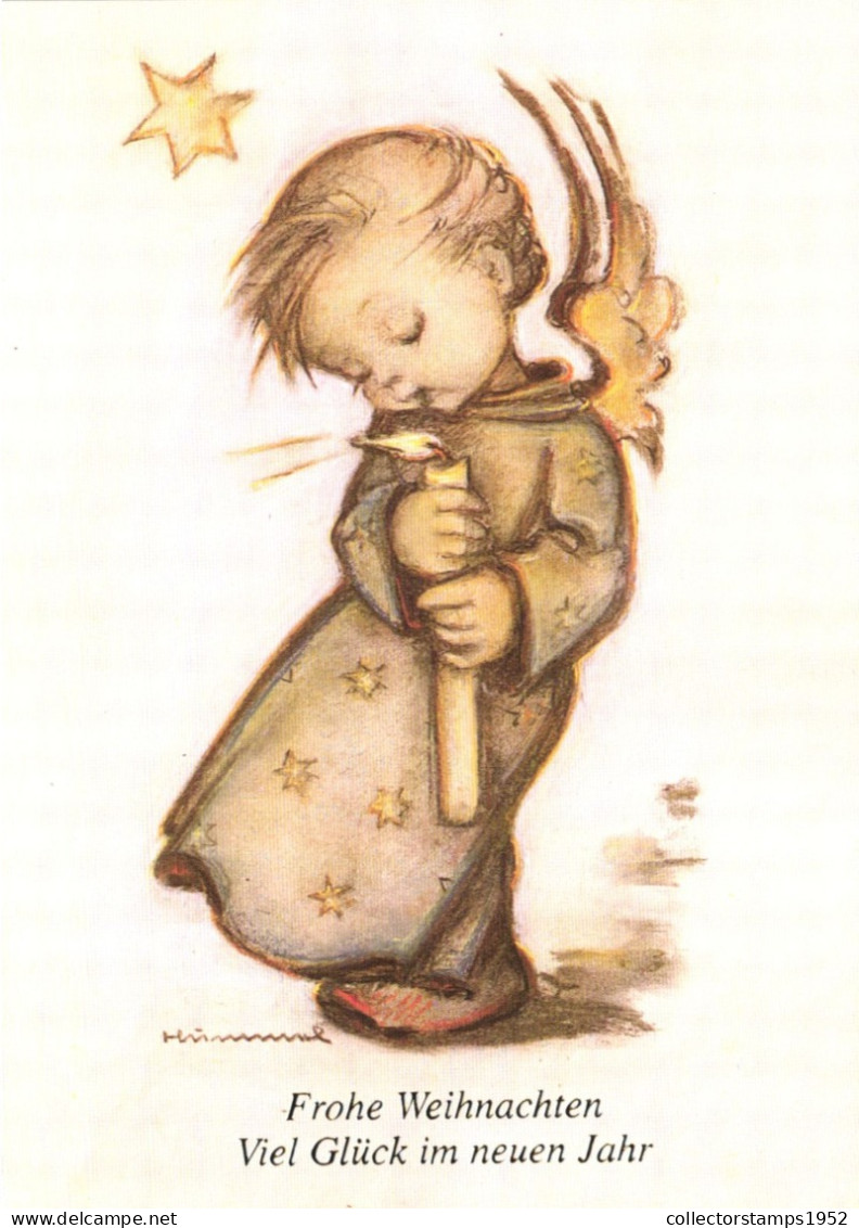 ILLUSTRATION, HUMMEL, ADVENT ANGEL WITH CANDLE, CHILD, STAR, CHRISTMAS, NEW YEAR, SIGNED, POSTCARD - Hummel