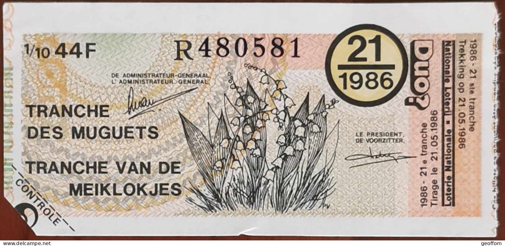 Billet De Loterie Nationale Belgique 1986 21e Tranche Des Muguets - 21-5-1986 - Billetes De Lotería