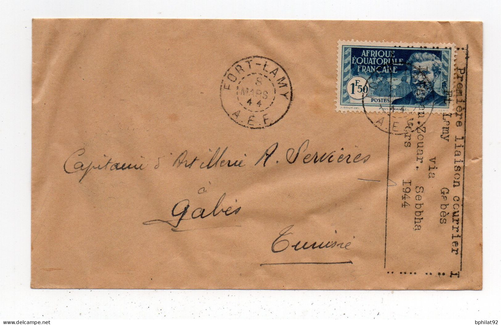 !!! 1ERE LIAISON COURRIER FORT LAMY GABES 8 MARS 1944 - Cartas & Documentos