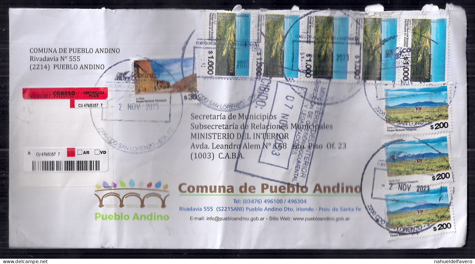 Enveloppe Argentine Distribuée En 2023 Avec Beaucoup De Timbres - Briefe U. Dokumente