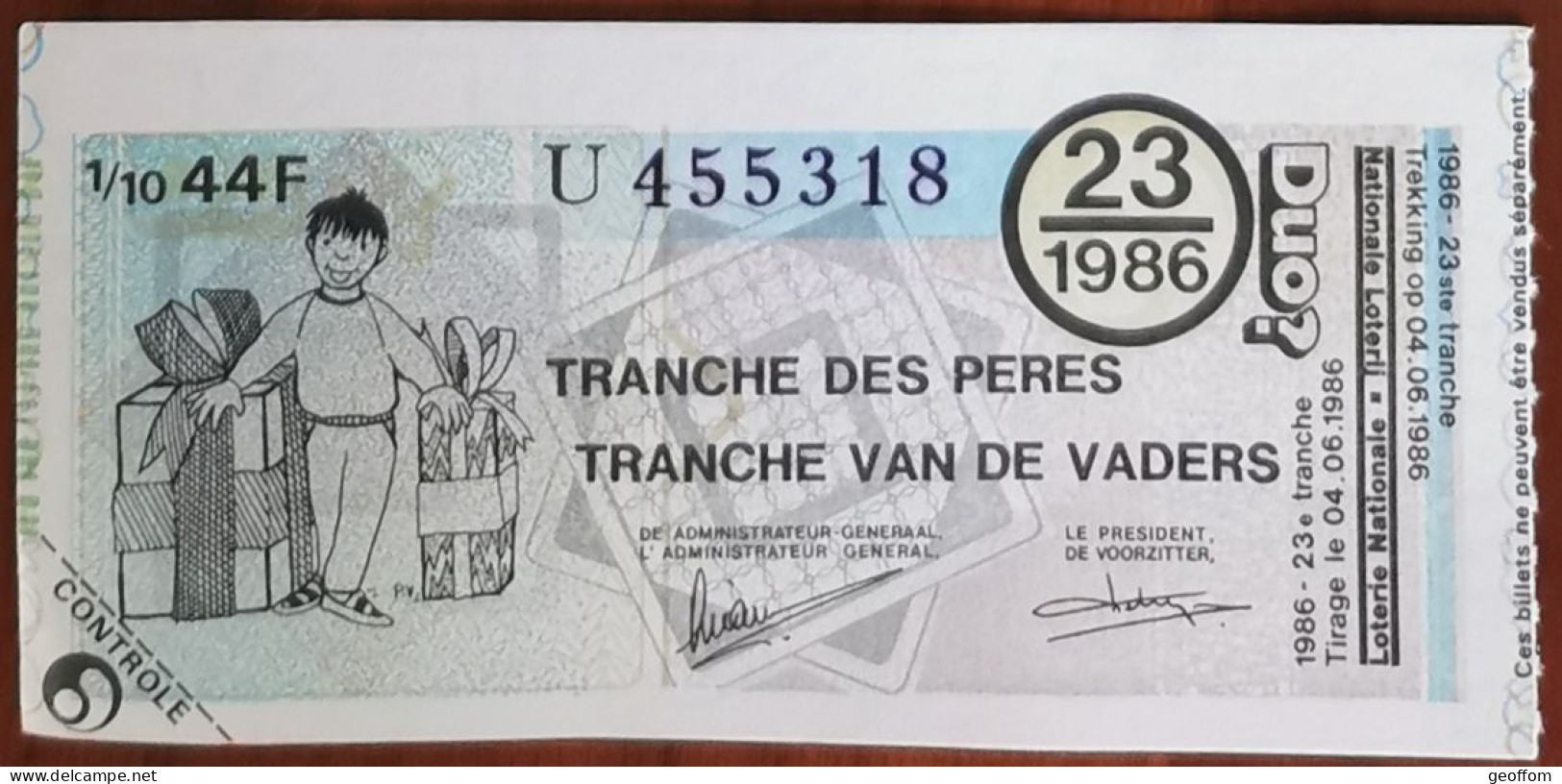 Billet De Loterie Nationale Belgique 1986 23e Tranche Des Pères - 4-6-1986 - Billetes De Lotería