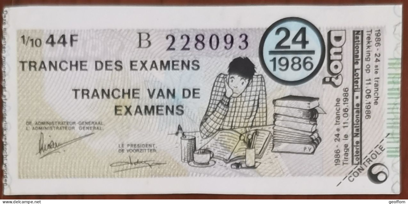 Billet De Loterie Nationale Belgique 1986 24e Tranche Des Examens - 11-6-1986 - Billetes De Lotería