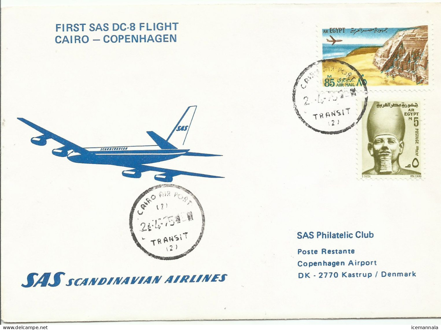 EGYPTO, SOBRE CONMEMORATIVO VUELO A COPENHAGEN - Storia Postale