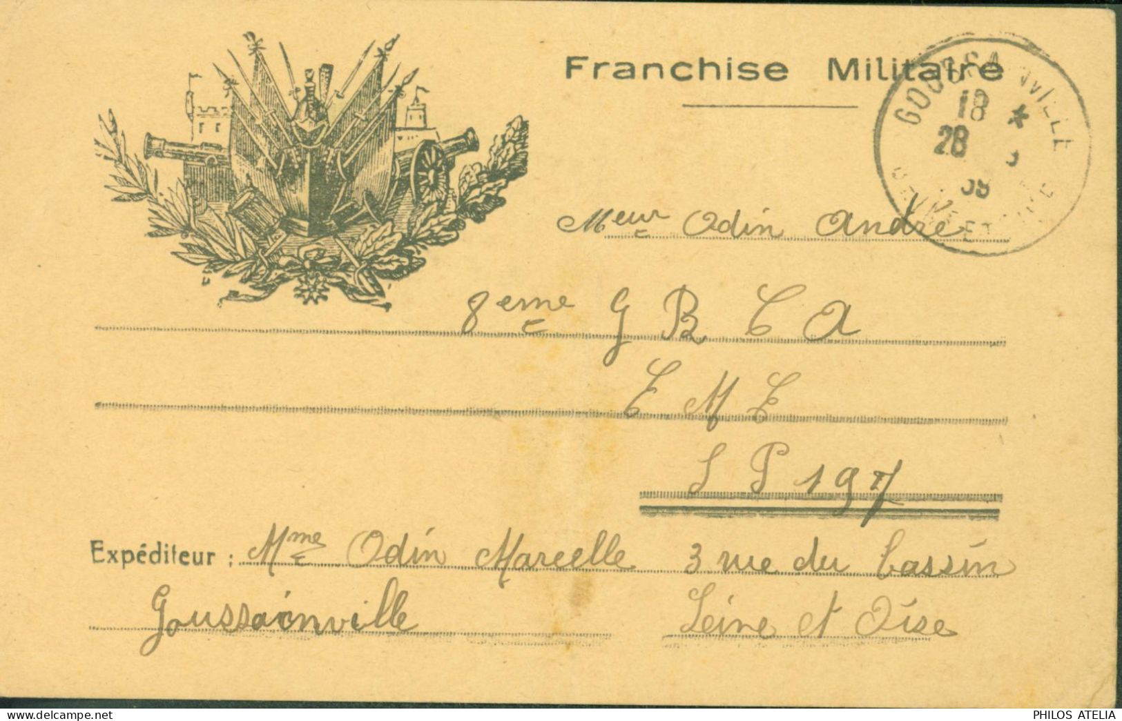 Guerre 40 CP FM Carte Franchise Militaire Allégorie Drapeaux Alliés Canons Cuirassé CAD Goussainville 28 9 1939 - WW II