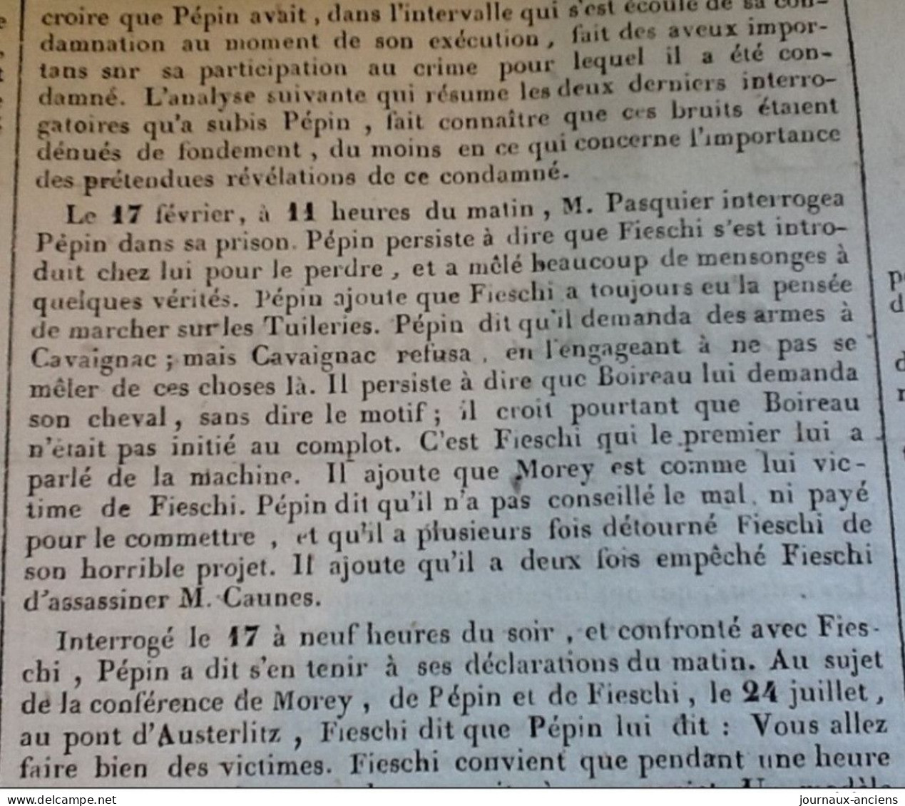 1836 ATTENTAT À LA « MACHINE INFERNALE »  Giussepe FIESCHI MOREY PÉPIN Contre Louis PHILIPPE - LE PILOTE DU CALVADOS - 1800 - 1849