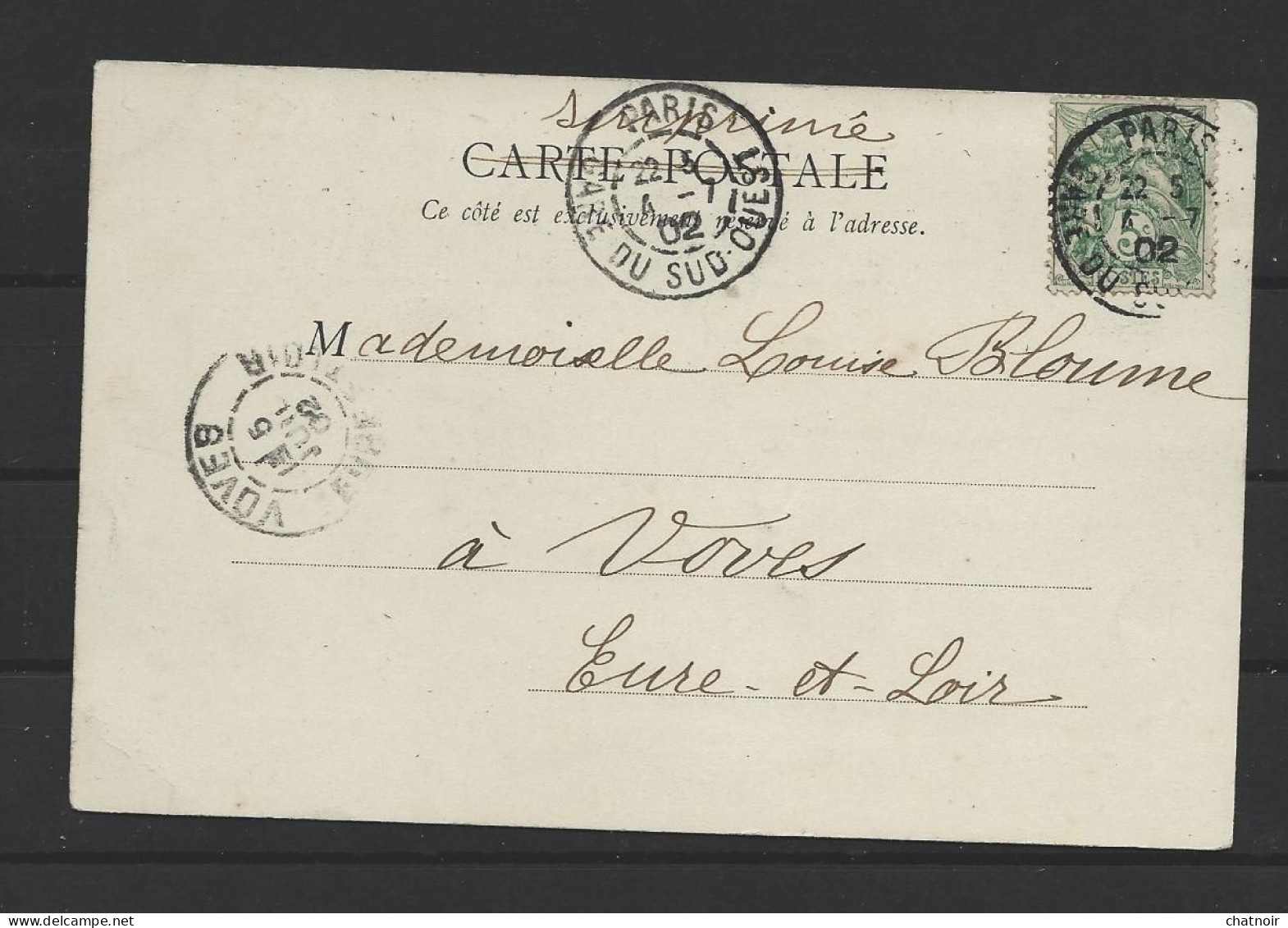 PARIS   Pont Et Place De La Concorde + 5c Blanc Oblit  " PARIS  GARE DU SUD OUEST" (austerlitz) 1902 - Otros & Sin Clasificación