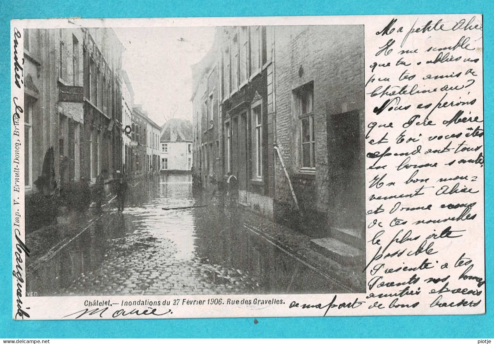 * Chatelet (Hainaut - La Wallonie) * (VED) Inondations Du 27 Février 1906, Rue Des Gravelies, Animée, Unique, TOP - Chatelet