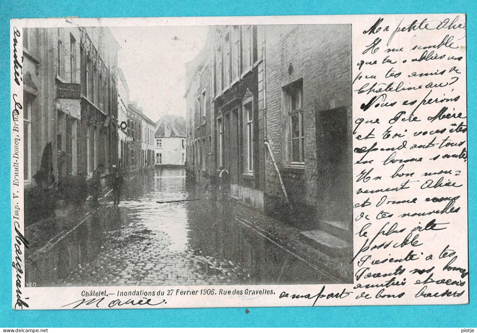 * Chatelet (Hainaut - La Wallonie) * (VED) Inondations Du 27 Février 1906, Rue Des Gravelies, Animée, Unique, TOP - Châtelet