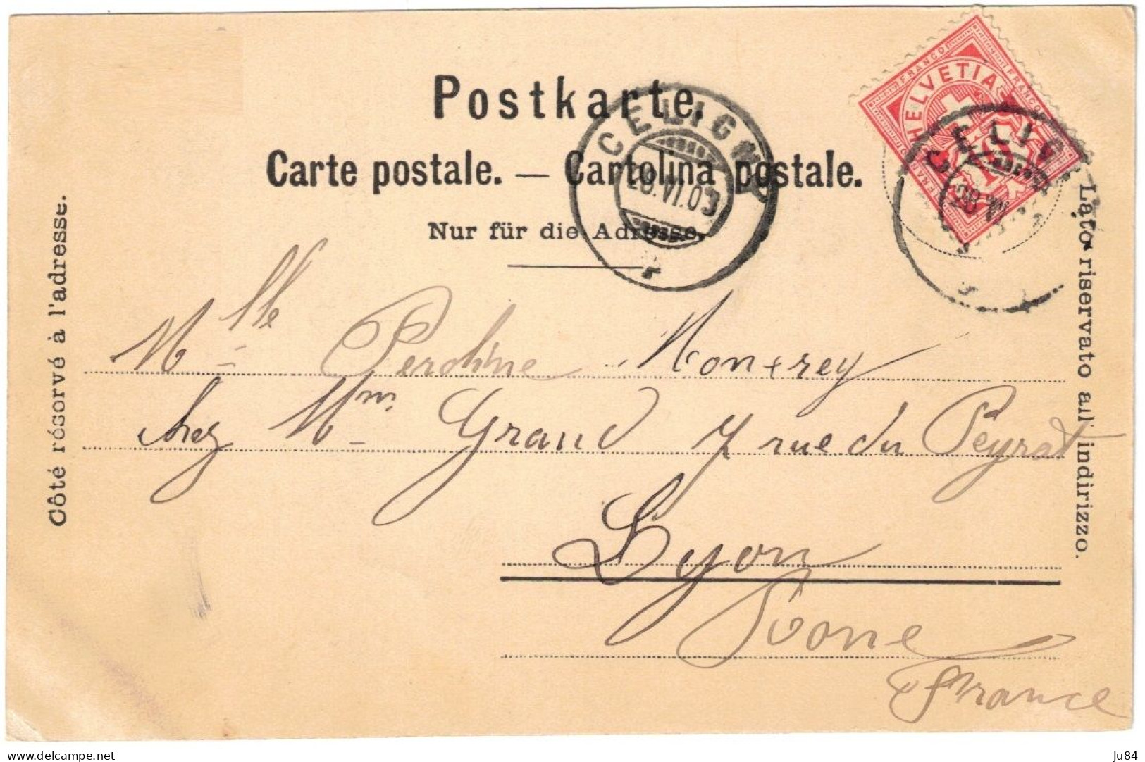 Suisse - Genève - Céligny - Carte Postale Pour La France - 1903 - Céligny