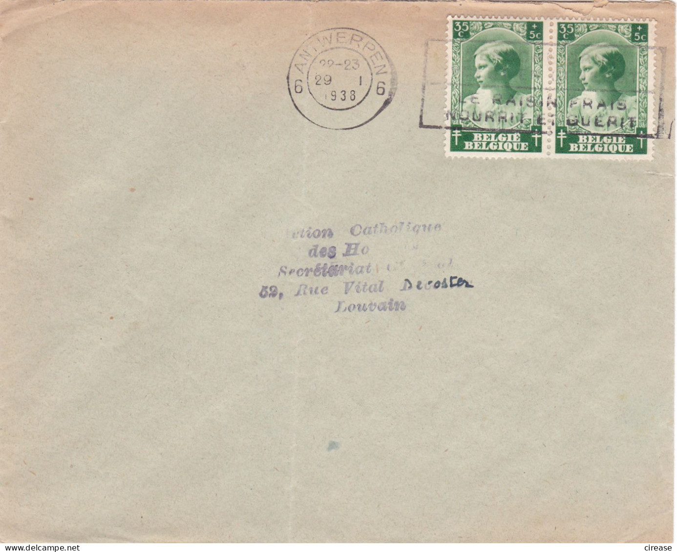 ENVELOPE COVER BELGIUM BELGIE BELGIQUE 1938 - 1935-1949 Kleines Staatssiegel