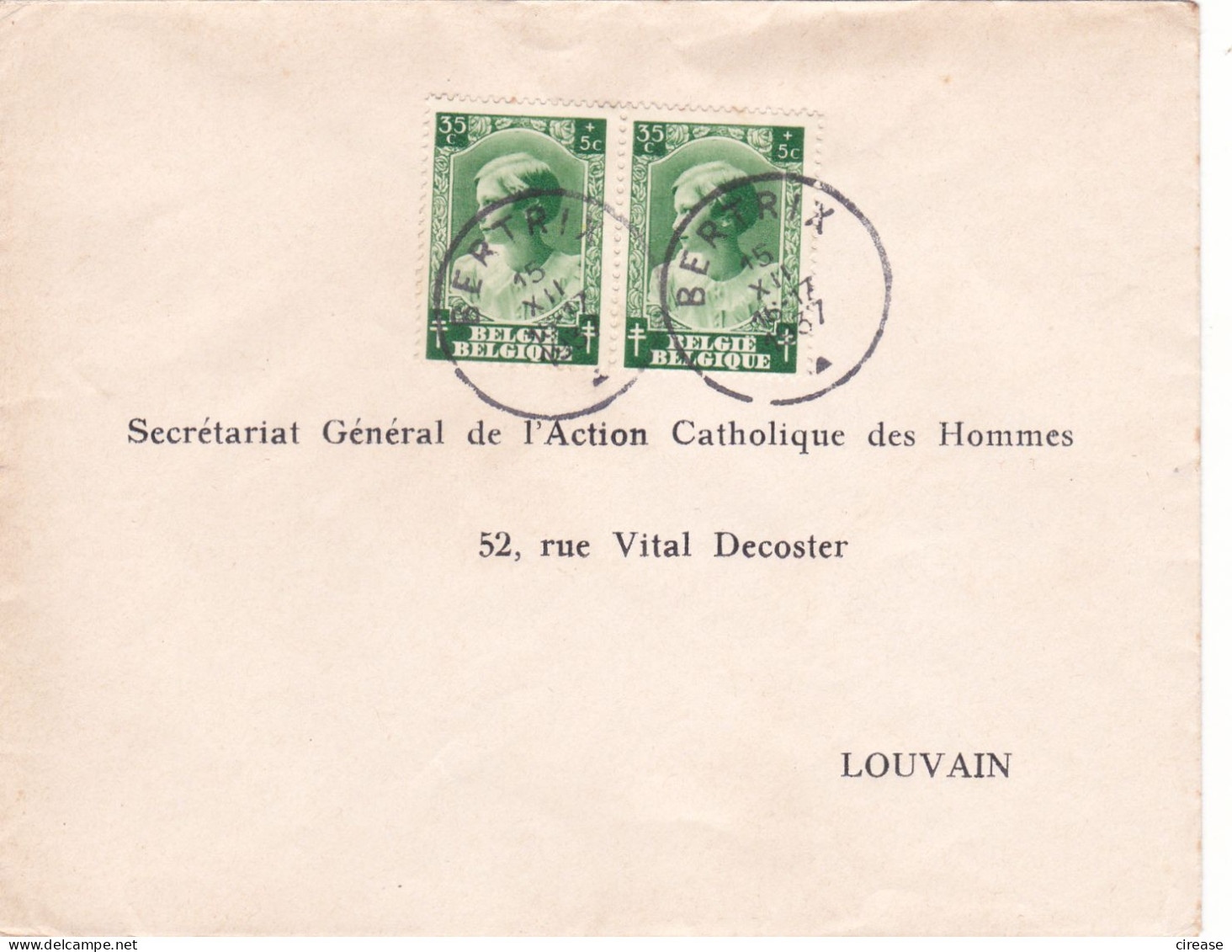 ENVELOPE COVER BELGIUM BELGIE BELGIQUE 1938 - 1935-1949 Kleines Staatssiegel