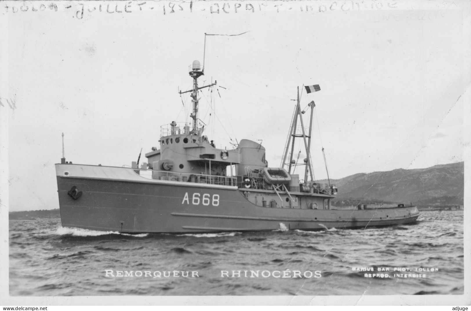 CPSM - REMORQUEUR RHINOCEROS - Carte Photo Marius Bar * * 2 Scans - Tugboats