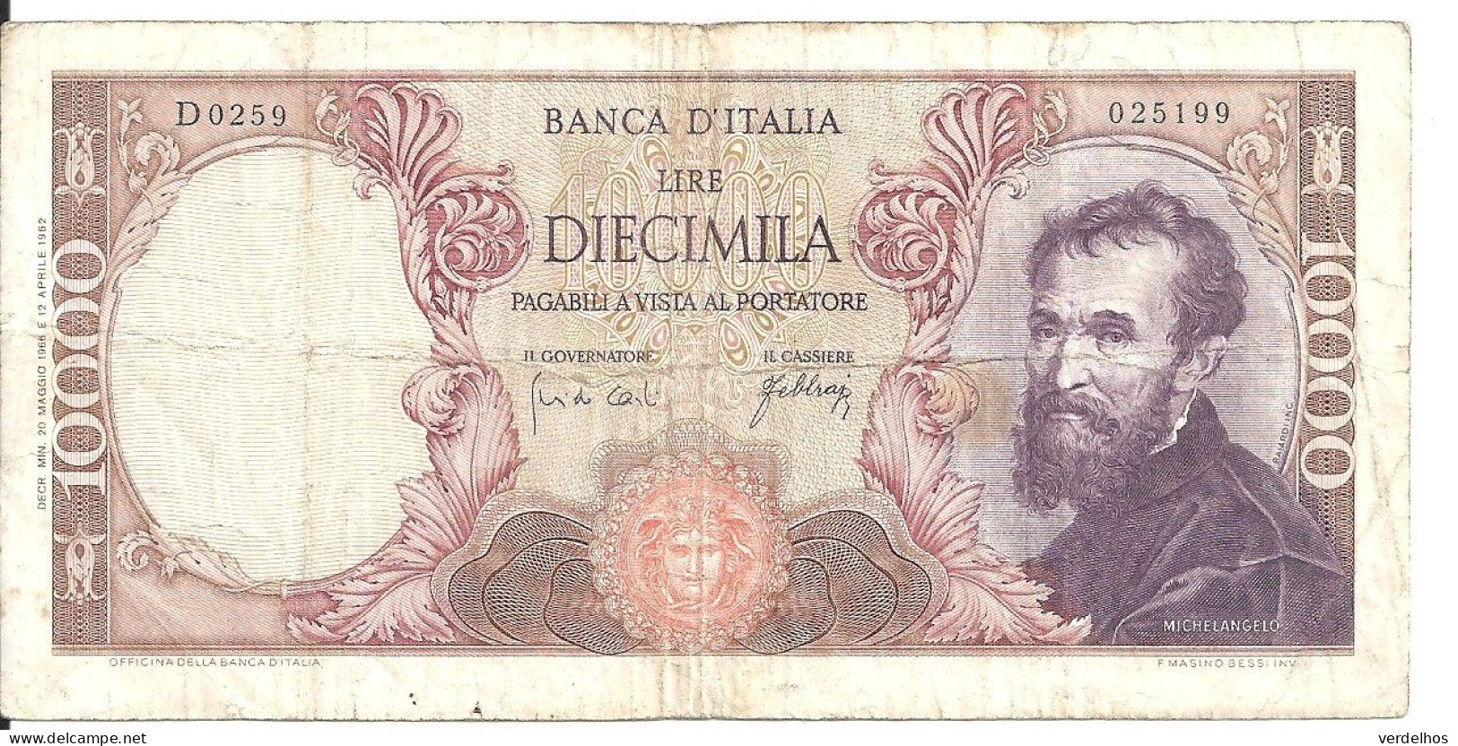 ITALIE 10000 LIRE 1966 VF P 97 C - 10.000 Lire