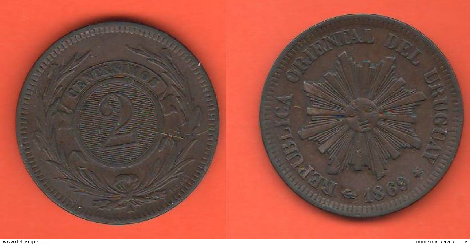 2 Centesimos 1869 A Uruguay Paris Mintmark - Uruguay