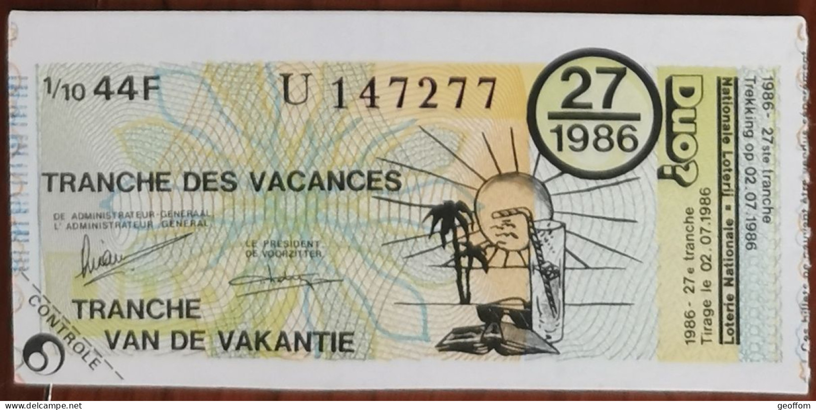 Billet De Loterie Nationale Belgique 1986 27e Tranche Des Vacances - 2-7-1986 - Biglietti Della Lotteria