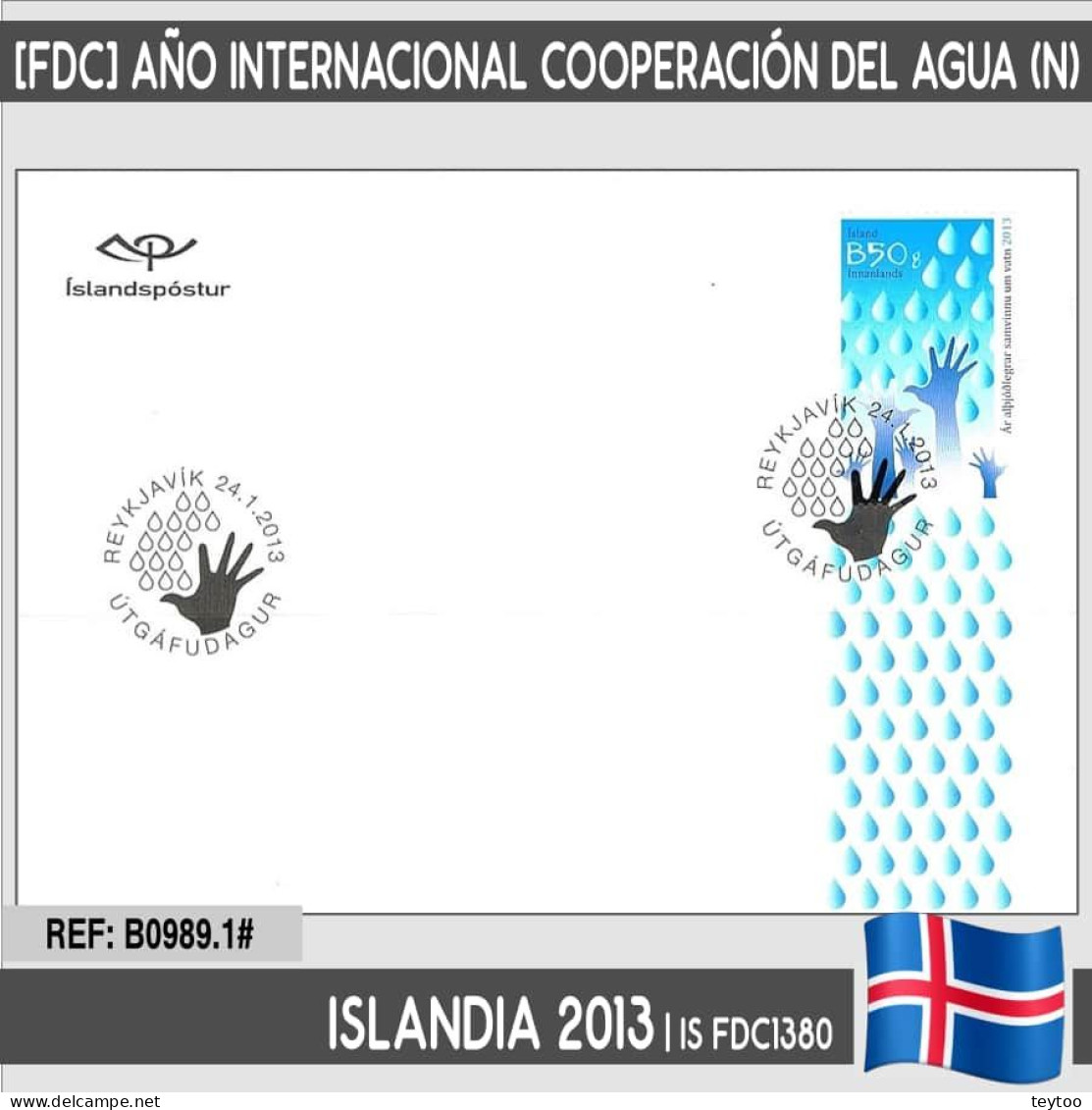 B0989.1# Islandia 2013 [FDC] Año Internacional Cooperación Por El Agua (N) - FDC