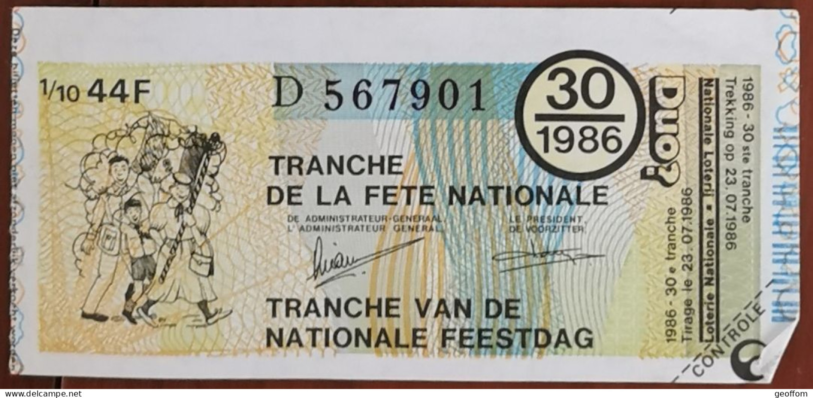 Billet De Loterie Nationale Belgique 1986 30e Tranche De La Fête Nationale - 23-7-1986 - Billetes De Lotería