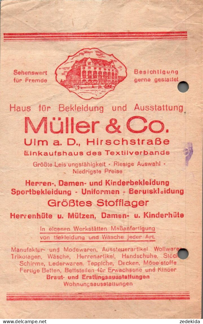 G9092 - Ulm Rechnung Quittung - Müller & Co - Sonstige & Ohne Zuordnung