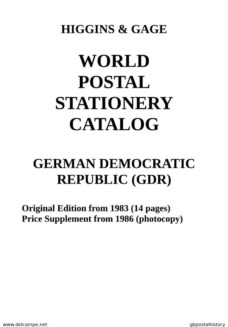 Higgins & Gage WORLD POSTAL STATIONERY CATALOG GERMAN DEMOCRATIC REPUBLIC (PDF-File) - Allemagne