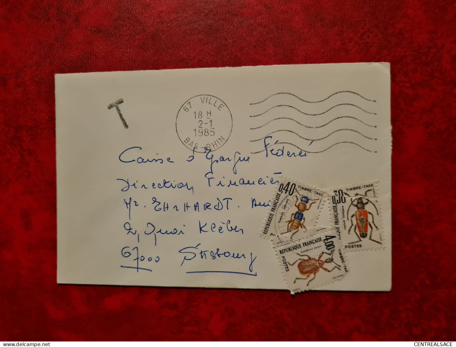 LETTRE 1985 VILLE POUR STRASBOURG  TIMBRES TAXE COLEOPTERES - Other & Unclassified