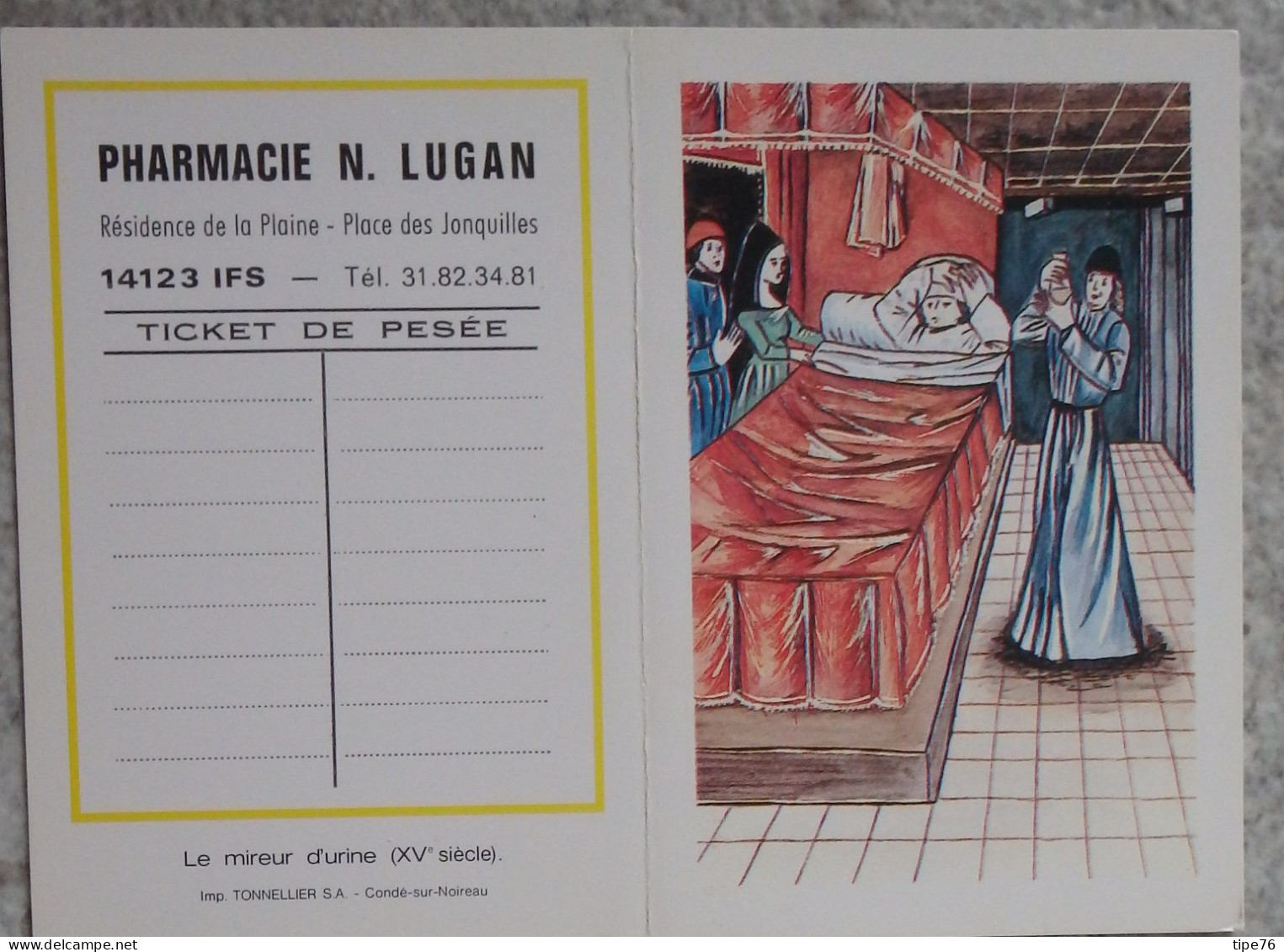 Petit Calendrier Poche 1988 Illustration Le Mireur D'urine - Pharmacie Ifs Calvados - Petit Format : 1981-90