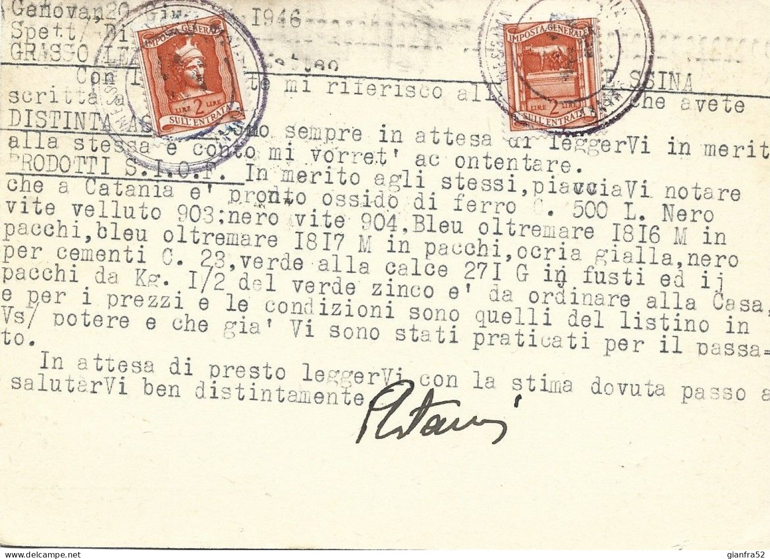 STORIA POSTALE 20/6/1946 CARTOLINA COMMERCIALE "BIANCO ASTREA" SPEDITA A STAMPE LIT 3 CON LIT 3 DEMOC. ISOLATO N. 553 - Reklame