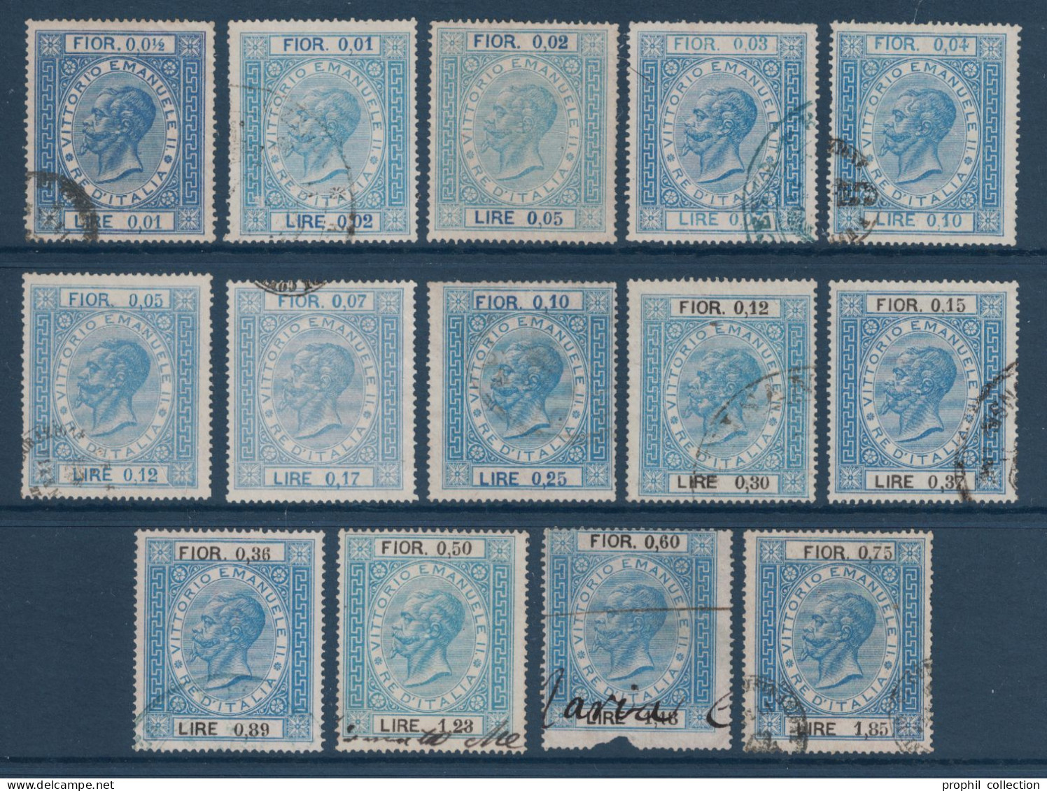 LOT De 14 TIMBRES FISCAUX DE TRANSACTION D'ITALIE FISCALI 1870 - Revenue Stamps