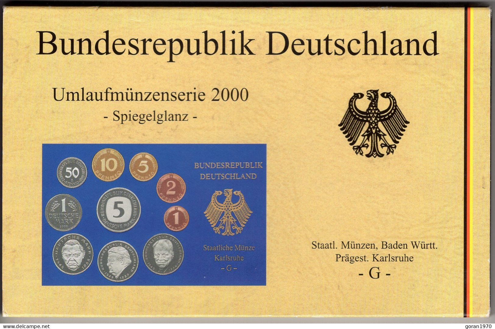 Germany Coin Set "G" 2000. Karlsruhe Millenium, Proof Sets - Mint Sets & Proof Sets