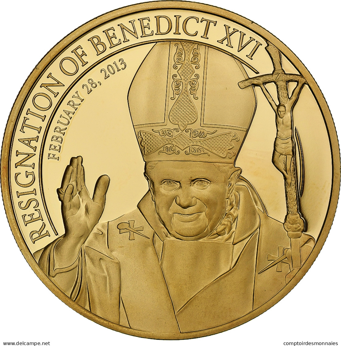 Îles Cook, Elizabeth II, Dollar, Pape Benoit XVI, 2013, BE, Brass Or - Cookeilanden