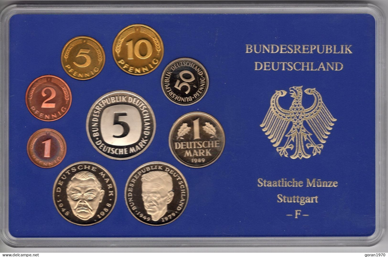 Germany Coin Set "F" 1989. Stuttgart, Proof Sets - Mint Sets & Proof Sets