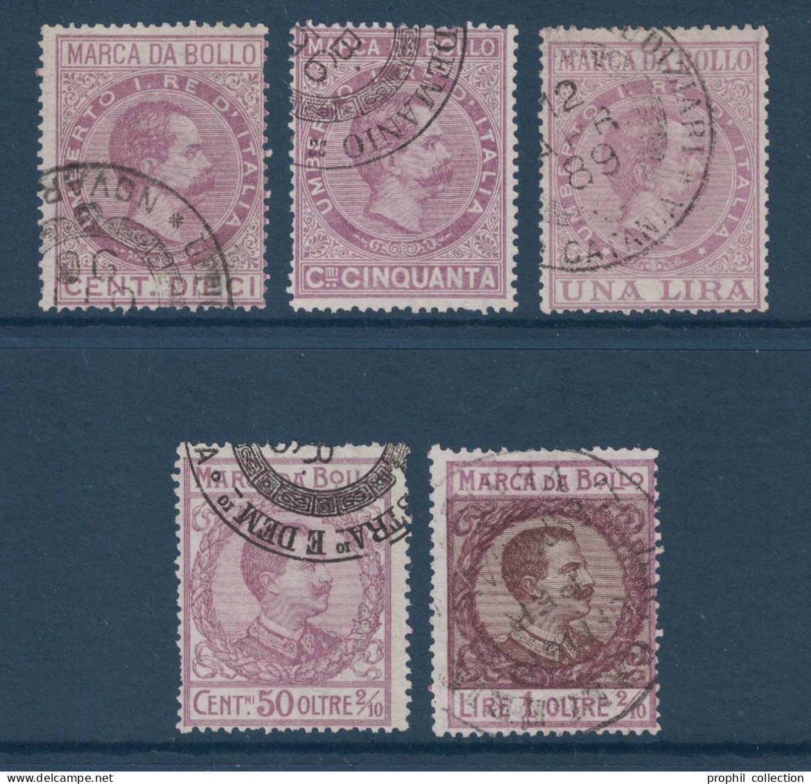 LOT De 5 TIMBRES FISCAUX D'ITALIE FISCALI MARCO BOLLO 1885 1905 - Fiscaux