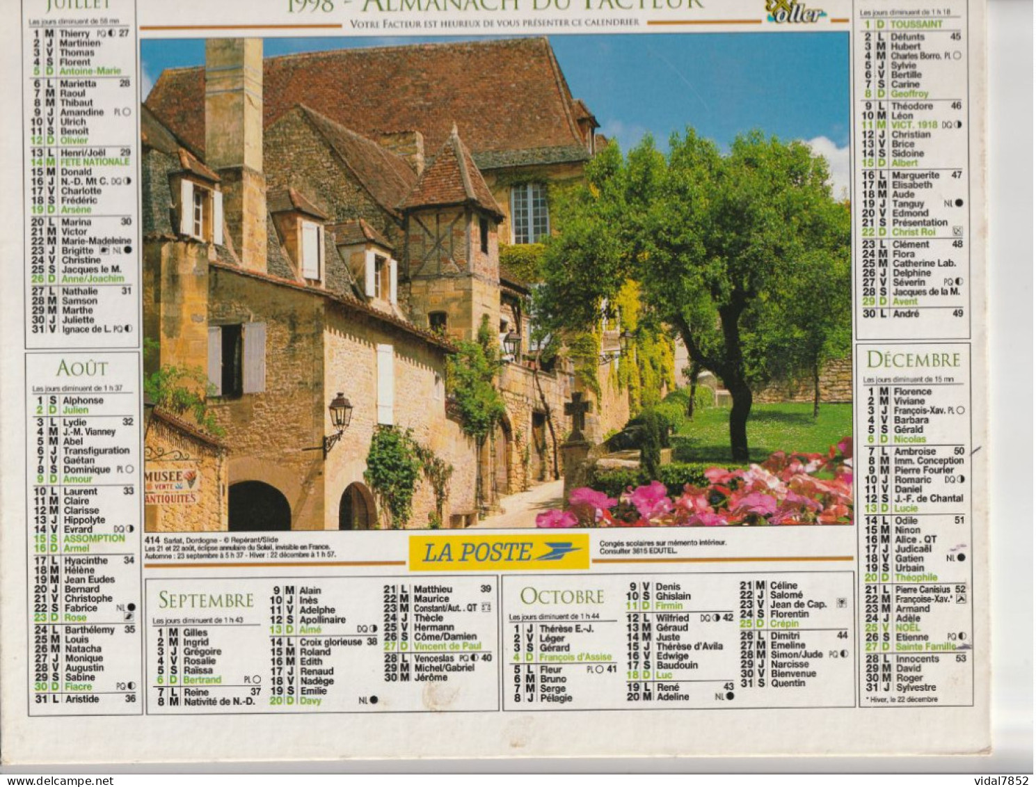 Calendrier-Almanach Des P.T.T 1998 -St Cirq Lapopie- Sarlat-Département AIN-01-414-OLLER - Big : 1991-00