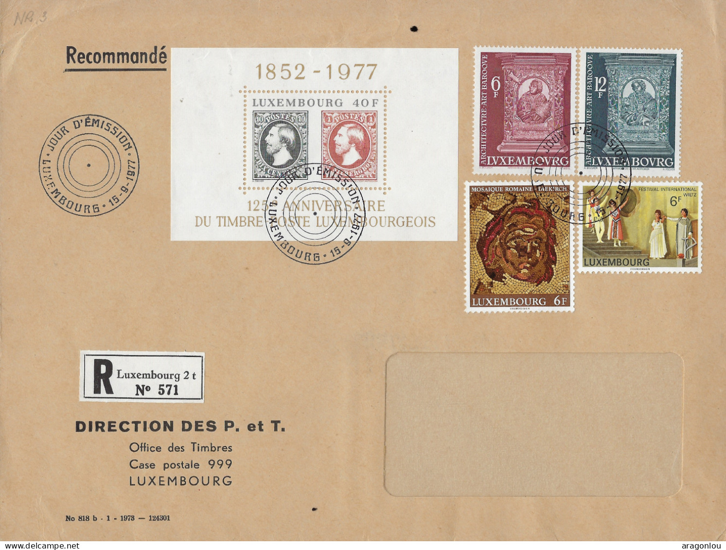 Luxembourg - Luxemburg  - Grande   Lettre    FDC   Recommandé   1977 - Revenue Stamps