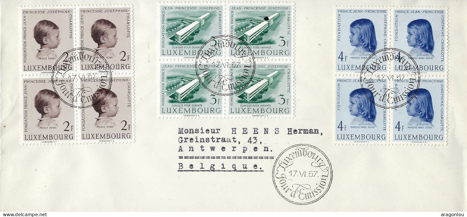 Luxembourg - Luxemburg  -  Lettre  FDC Clinique Pour Enfants 1957 - Fiscale Zegels