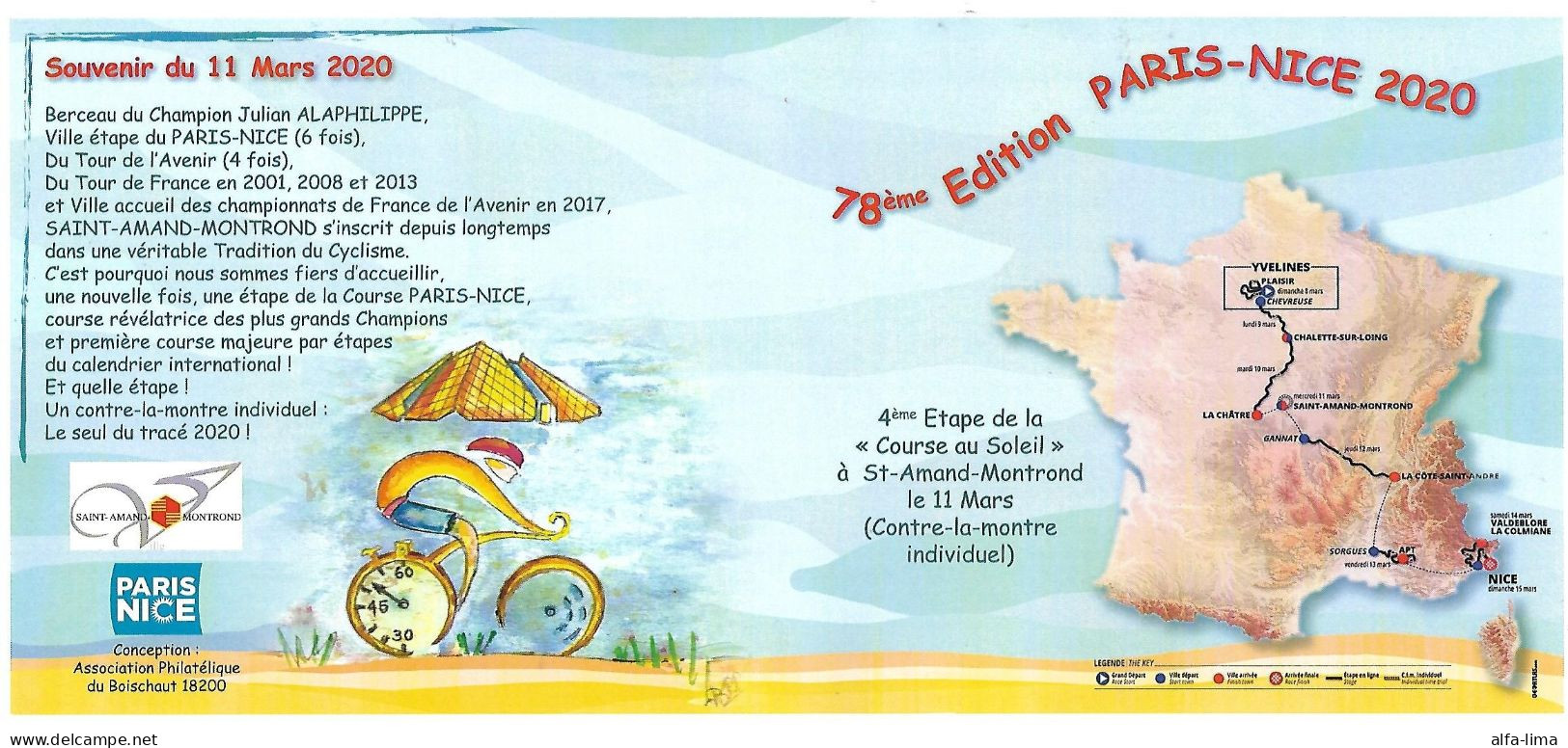 Collector De 4 Timbres Saint Amand Montrond Terre De Cyclisme Paris-Nice 2020 - Vélo