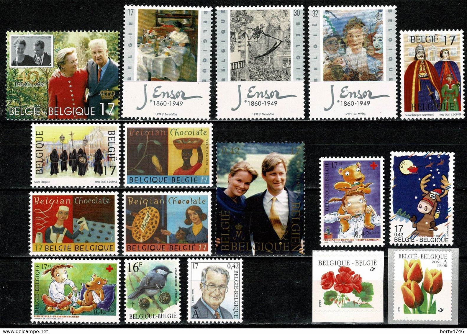 Belg. - 1999 - Full Year MNH +  6 Bl 78/83** + B/C 31**  (8 Scans) - Années Complètes