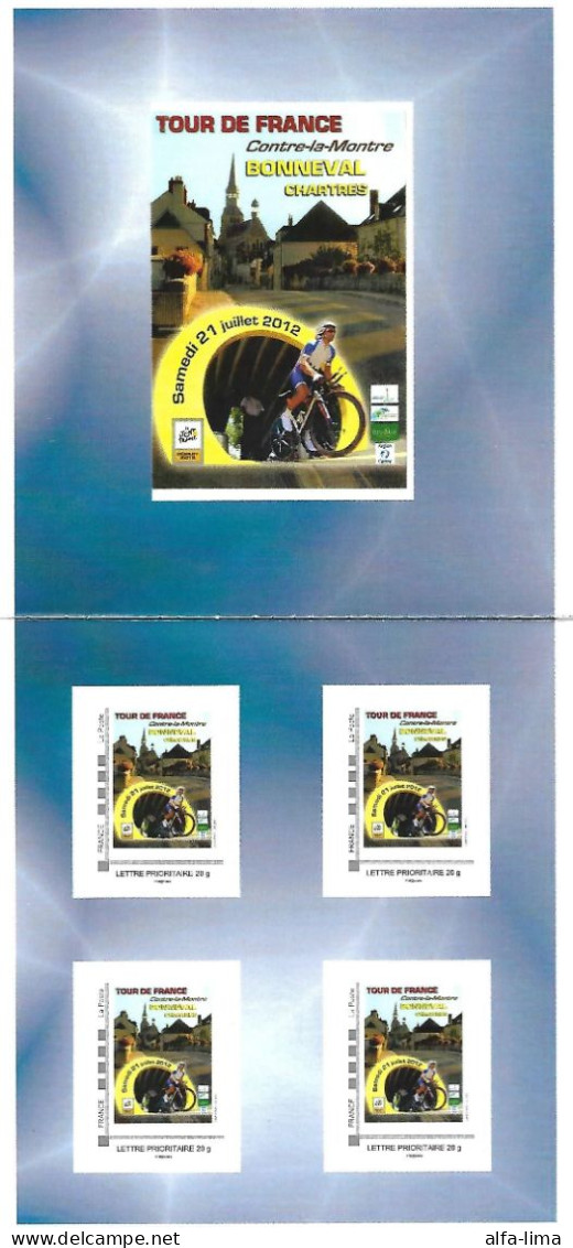 Collector De 4 Timbres Tour De France Contre La Montre 2012 Bonneval-Chartres - Vélo