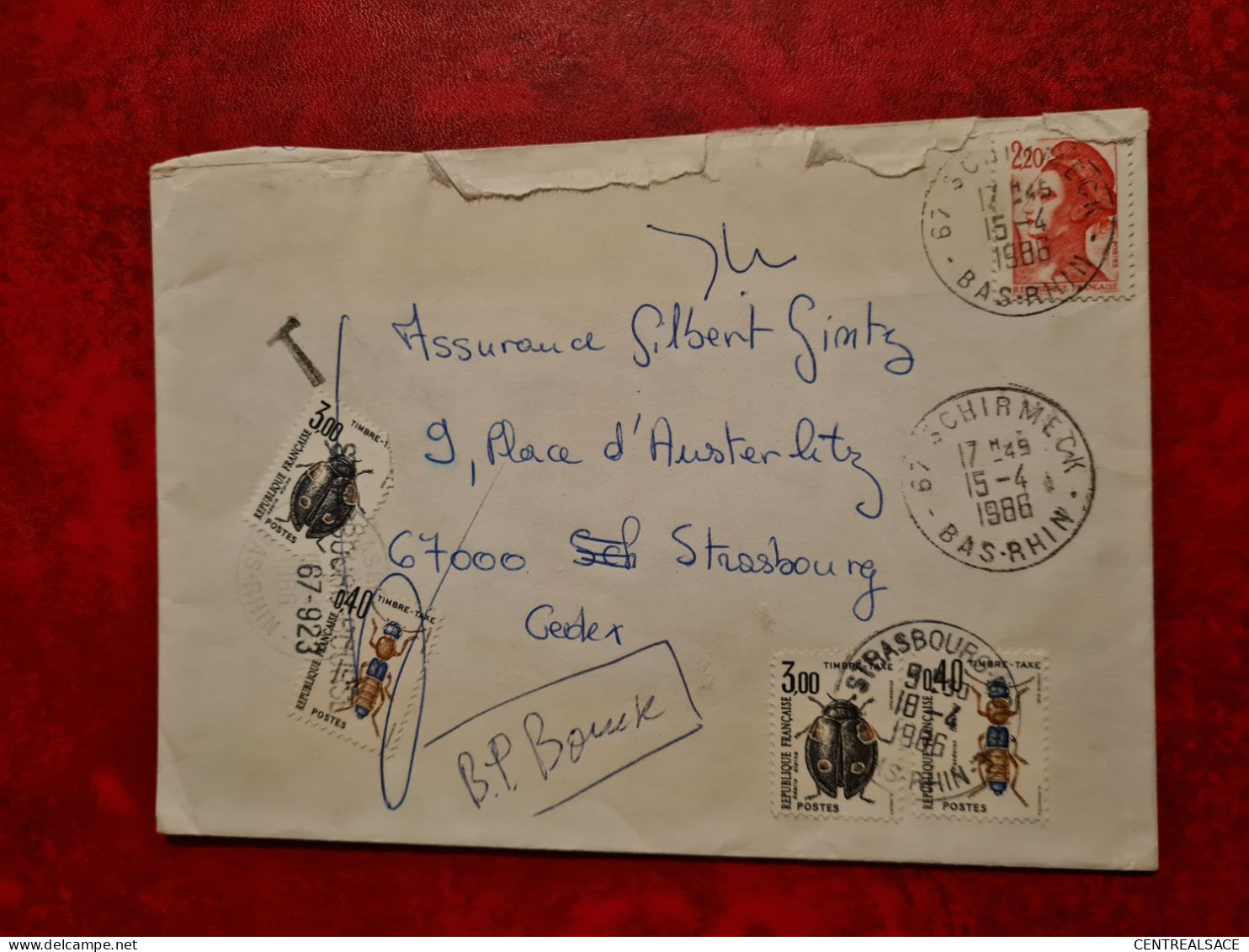 LETTRE 1986 SCHIRMECK POUR STRASBOURG   TIMBRES TAXE COLEOPTERES - Altri & Non Classificati