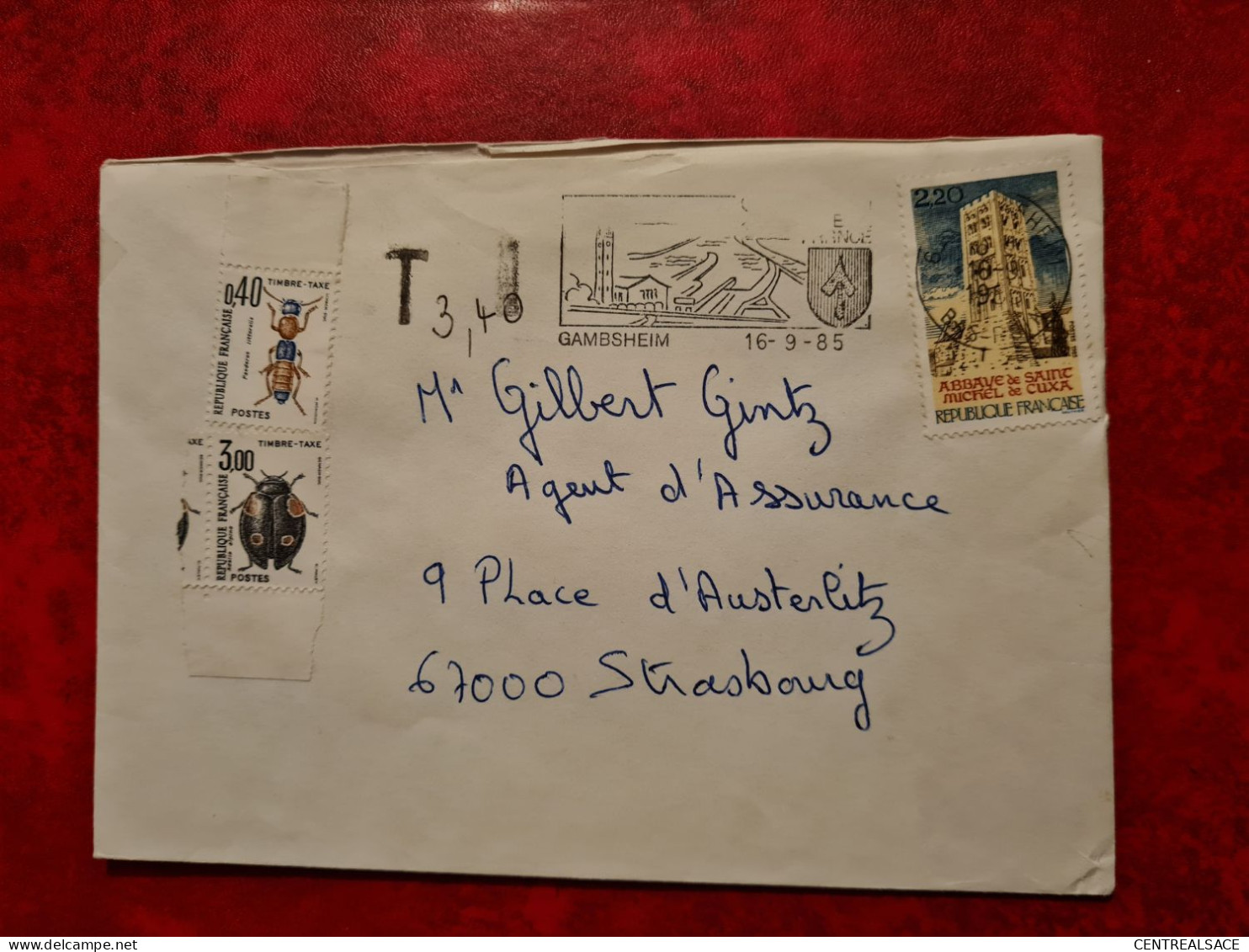 LETTRE 1985 GAMBSHEIM  POUR STRASBOURG   TIMBRES TAXE COLEOPTERES - Autres & Non Classés