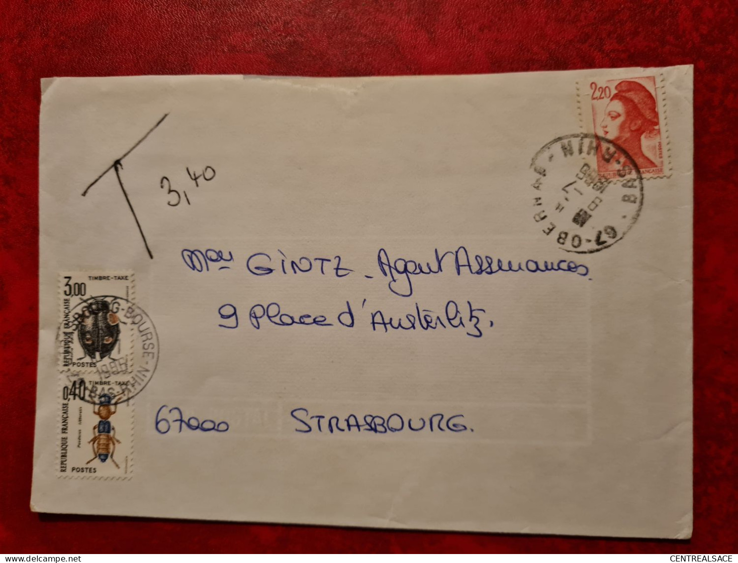 LETTRE 1986 OBERNAI   STRASBOURG BOURSE    TIMBRES TAXE COLEOPTERES - Otros & Sin Clasificación