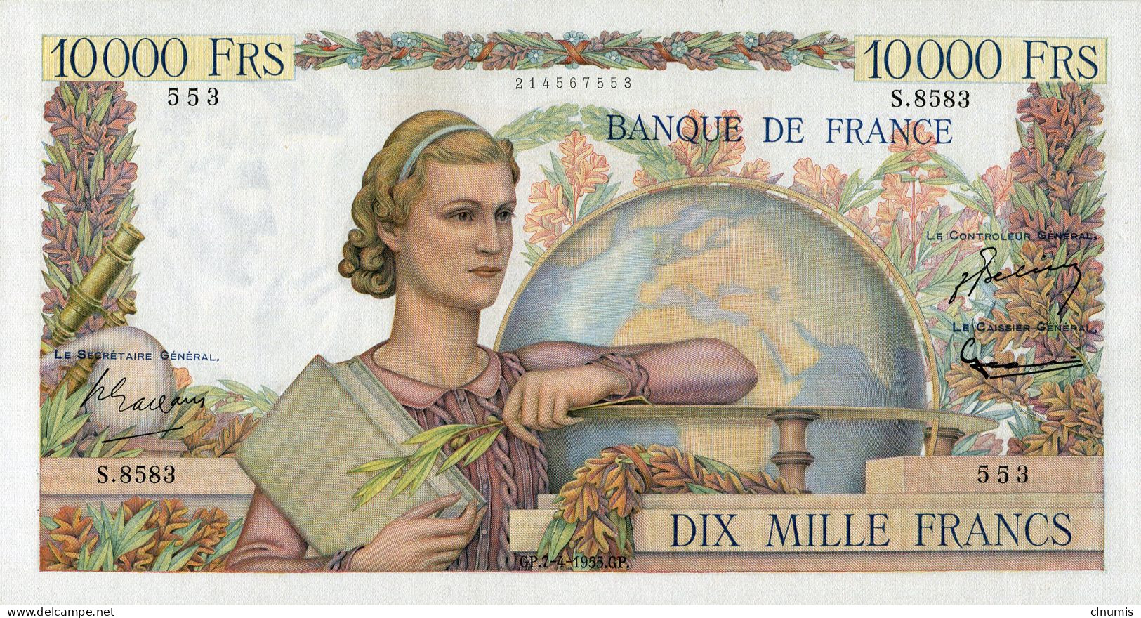 10 000 Francs Génie Français, 7 Avril 1955 (F.50.74) - 10 000 F 1945-1956 ''Génie Français''