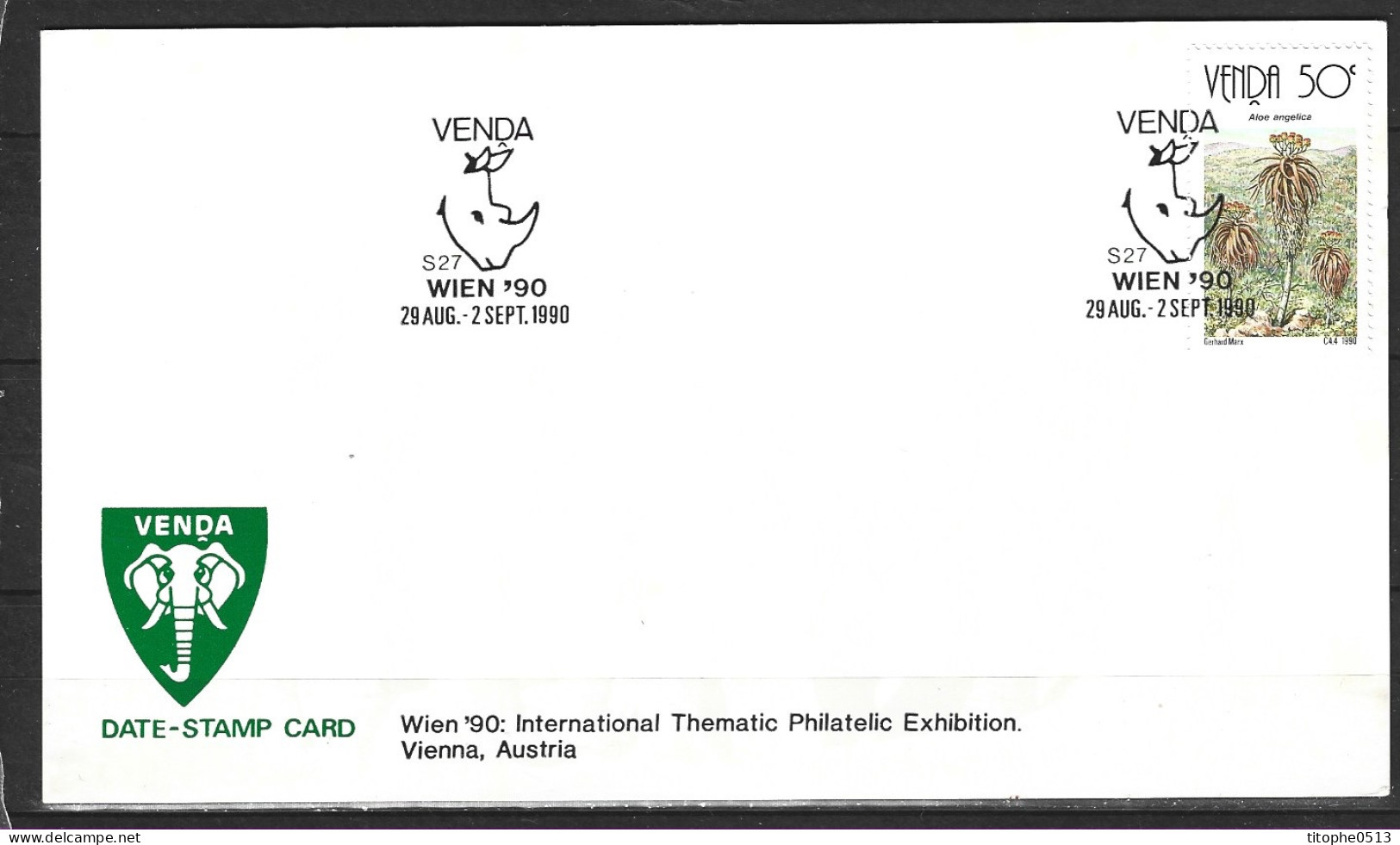 VENDA. Carte Commémorative De 1990. Rhinocéros. - Neushoorn