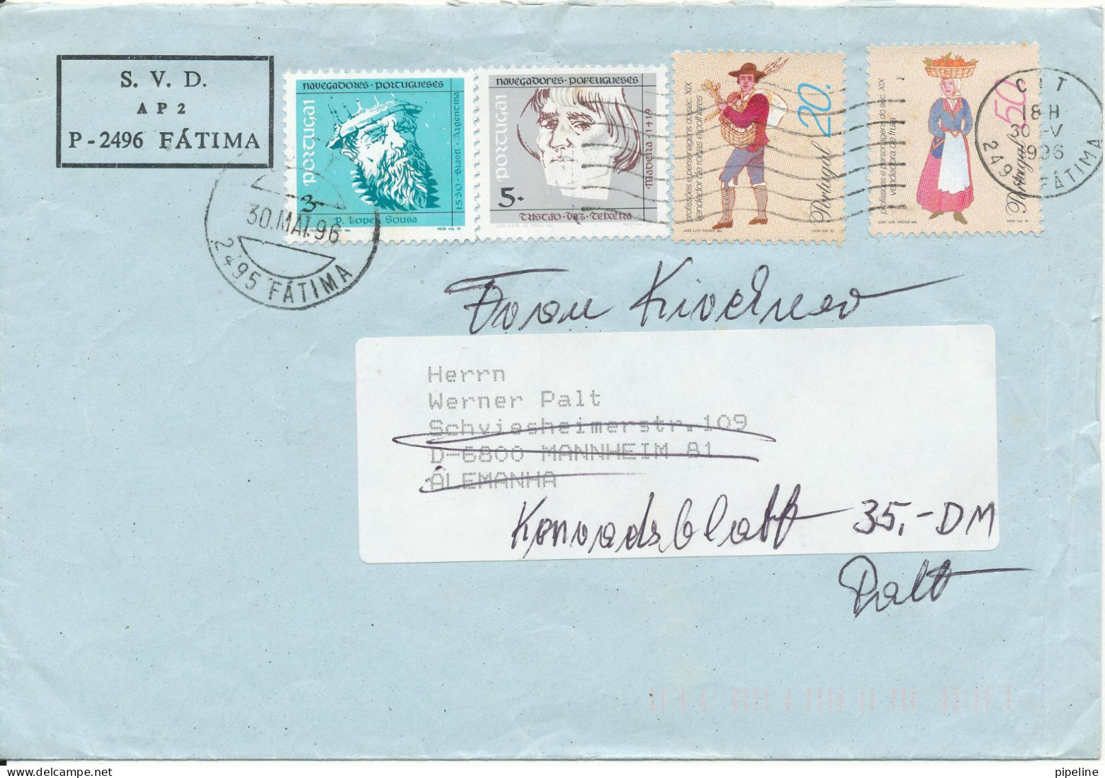 Portugal Cover Sent To Germany Fatima 30-5-1996 - Briefe U. Dokumente