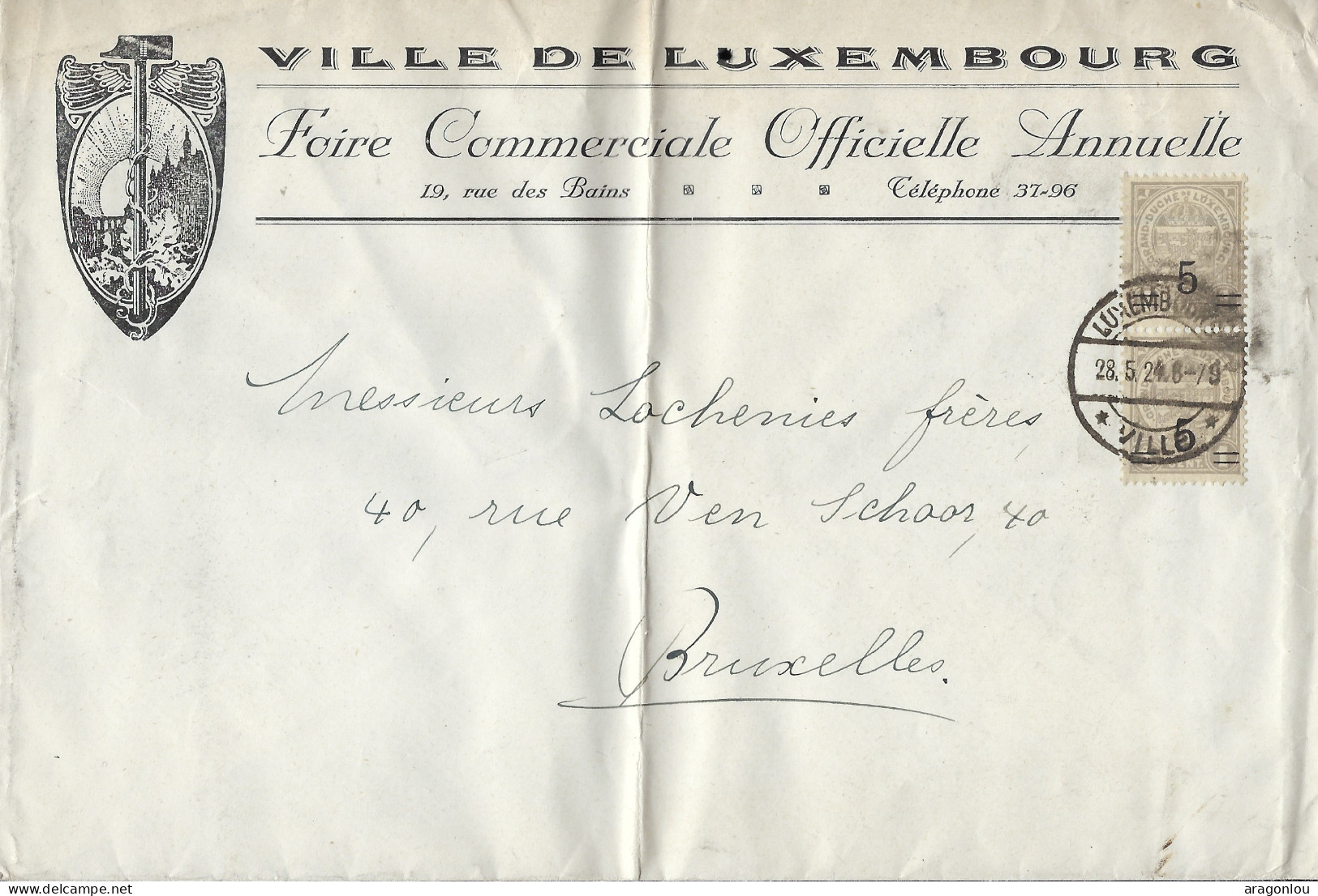 Luxembourg - Luxemburg  -  Lettre    1924   VILLE DE LUXEMBOURG - FOIRE COMERCIALE OFFICILLE ANNUELLE - 1940-1944 Ocupación Alemana