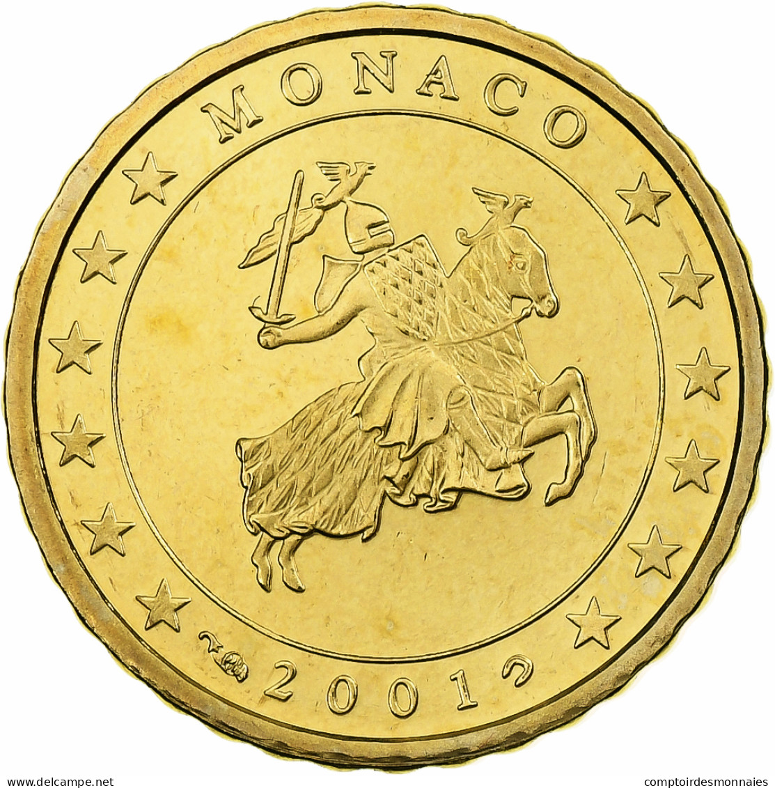 Monaco, Rainier III, 10 Euro Cent, Proof / BE, 2001, Paris, Laiton, FDC - Monaco