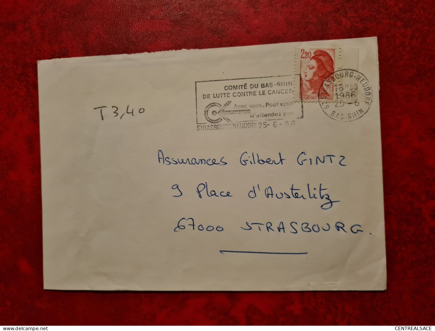 LETTRE 1986 FLAMME STRASBOURG COMITE LUTTE CONTRE LE CANCER ANNULATION SUR      TIMBRES TAXE COLEOPTERES - Sonstige & Ohne Zuordnung