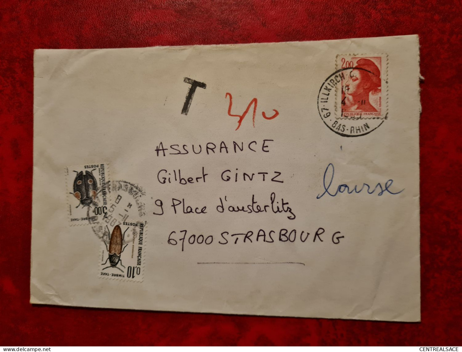 LETTRE 1987 ILLKIRCH POUR STRASBOURG     TIMBRES TAXE COLEOPTERES CACHET ROUGE STRASBOURG BOURSE - Sonstige & Ohne Zuordnung