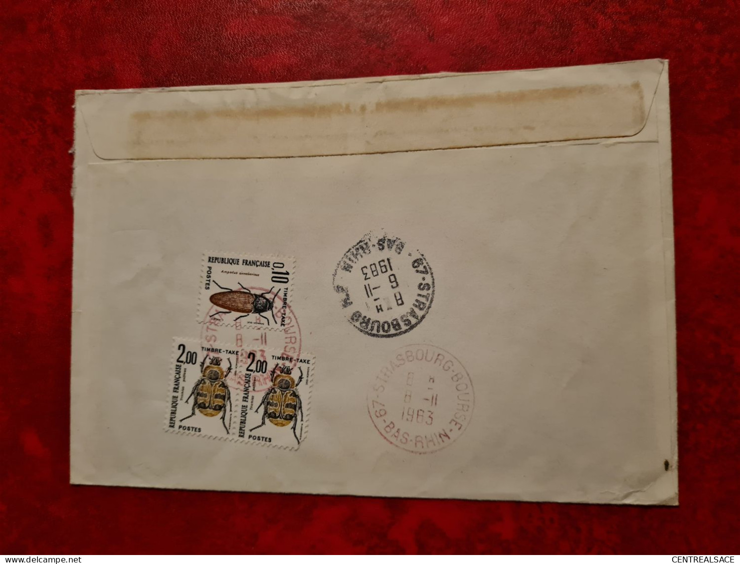 LETTRE 1987 ILLKIRCH POUR STRASBOURG     TIMBRES TAXE COLEOPTERES CACHET ROUGE STRASBOURG BOURSE - Sonstige & Ohne Zuordnung