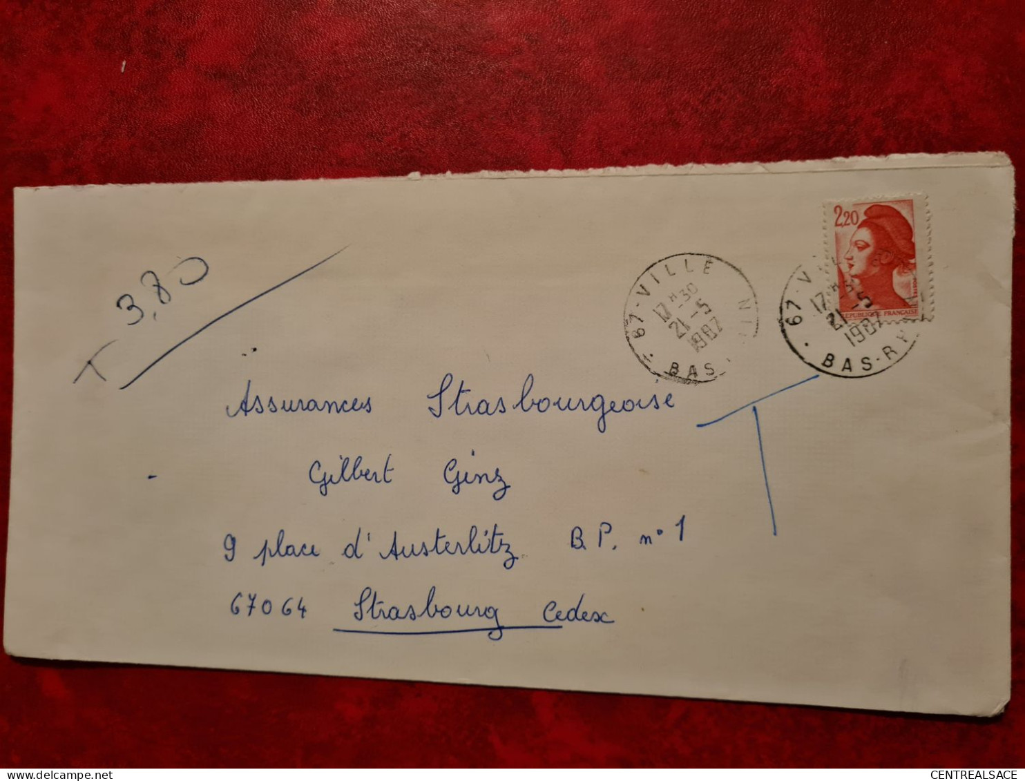 LETTRE 1987 VILLE   POUR  STRASBOURG    TIMBRES TAXE COLEOPTERES - Otros & Sin Clasificación